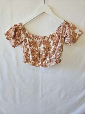 Abercrombie & Fitch Floral Crop Top White Beige XXS
